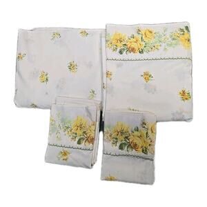 Lot of 4 Vintage Springmaid White Floral USA Double Flat Fitted Sheet 81"x104"